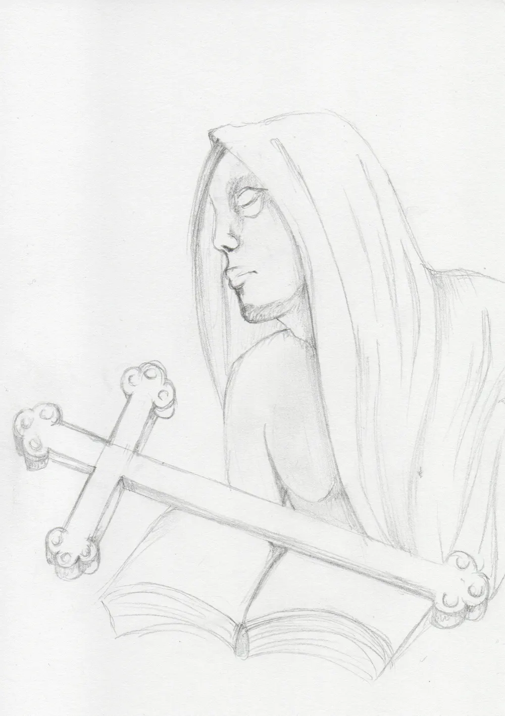 Hooded figure + cross